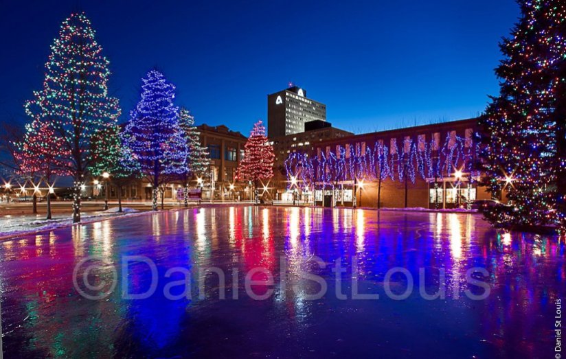 Sparkly lights on ice during holidays in Moncton, NB.