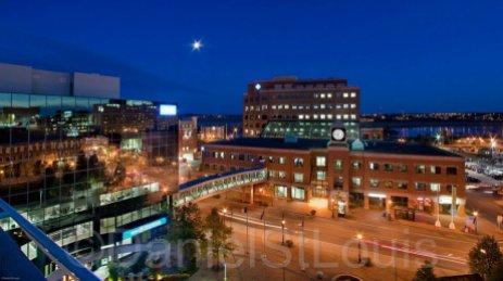 Cityscape of Moncton taken from the top of City Hall at night.