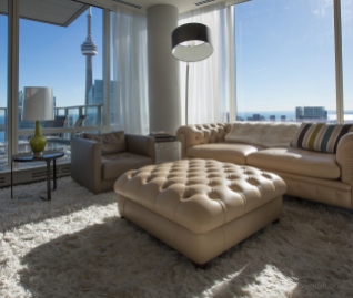Penthouse architectural photo, captured in the Shangri-La with a southern view of the CN Tower, Toronto